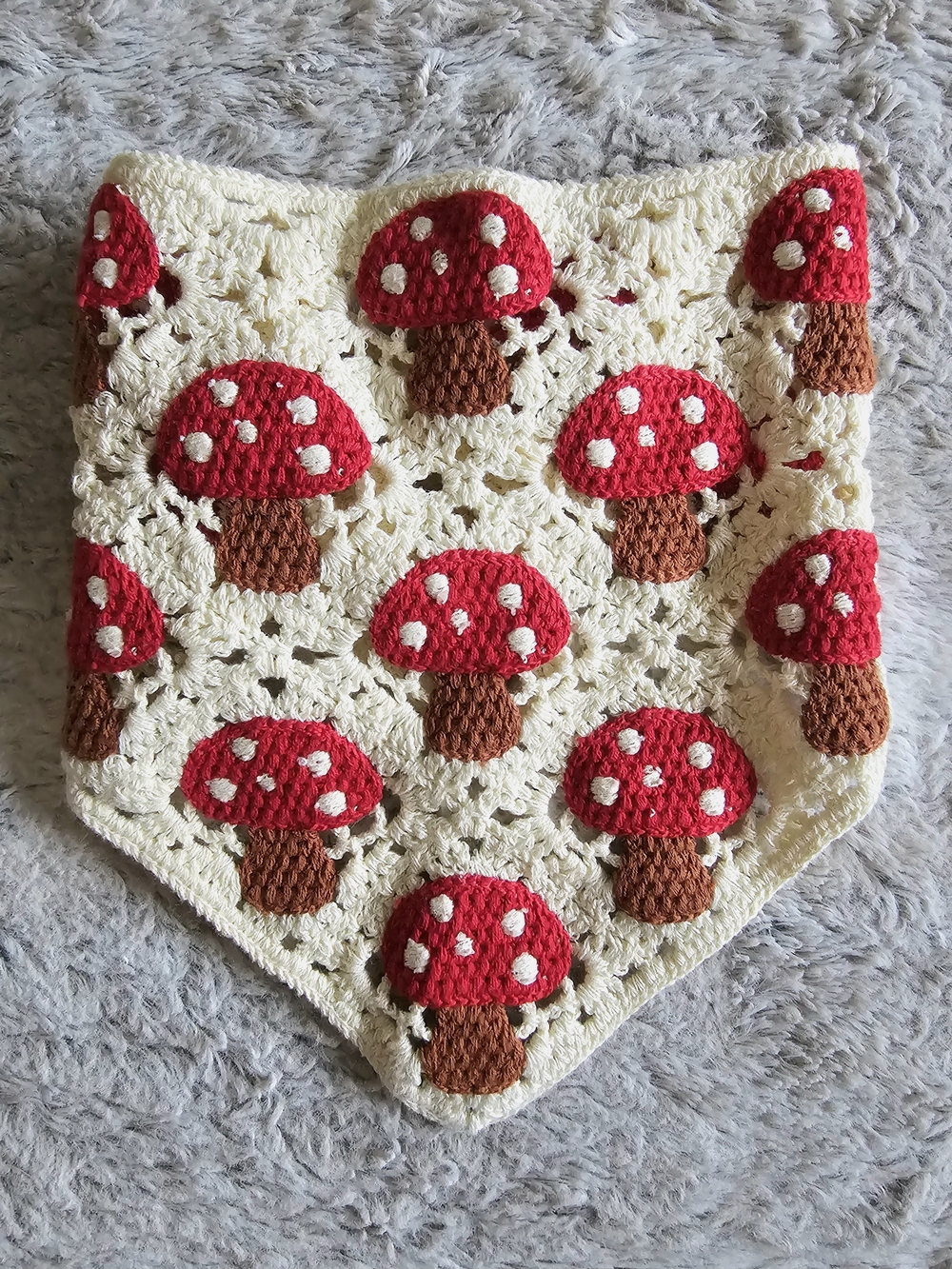 Crocheted Mushroom Bandana Hair Scarf - Red & Brown EUC